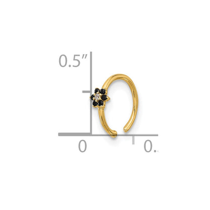 14K 20 Gauge Polished Black and White CZ Flower Nose Ring