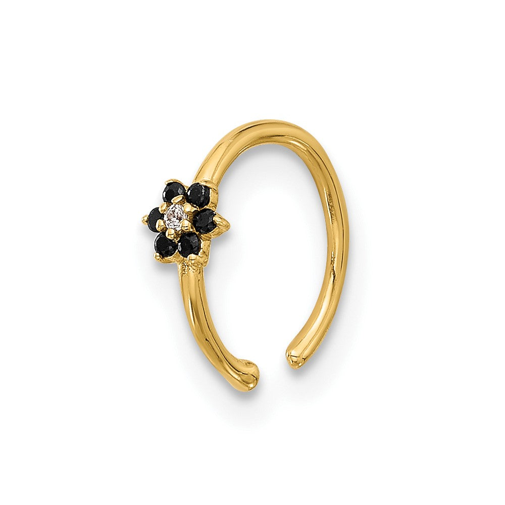 14K 20 Gauge Polished Black and White CZ Flower Nose Ring