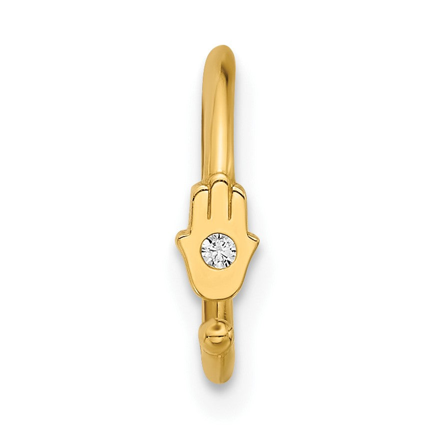 14K 20 Gauge Polished CZ Hamsa Nose Ring
