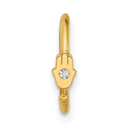 14K 20 Gauge Polished CZ Hamsa Nose Ring