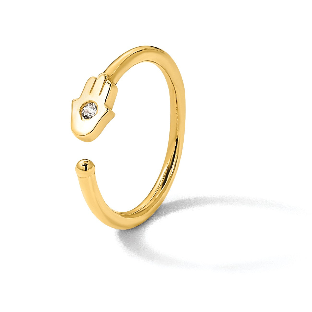 14K 20 Gauge Polished CZ Hamsa Nose Ring