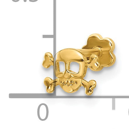 14K 18 Gauge Skull and Crossbones Screwback Cartilage Body Jewelry
