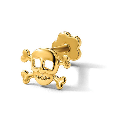 14K 18 Gauge Skull and Crossbones Screwback Cartilage Body Jewelry