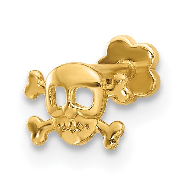 14K 18 Gauge Skull and Crossbones Screwback Cartilage Body Jewelry