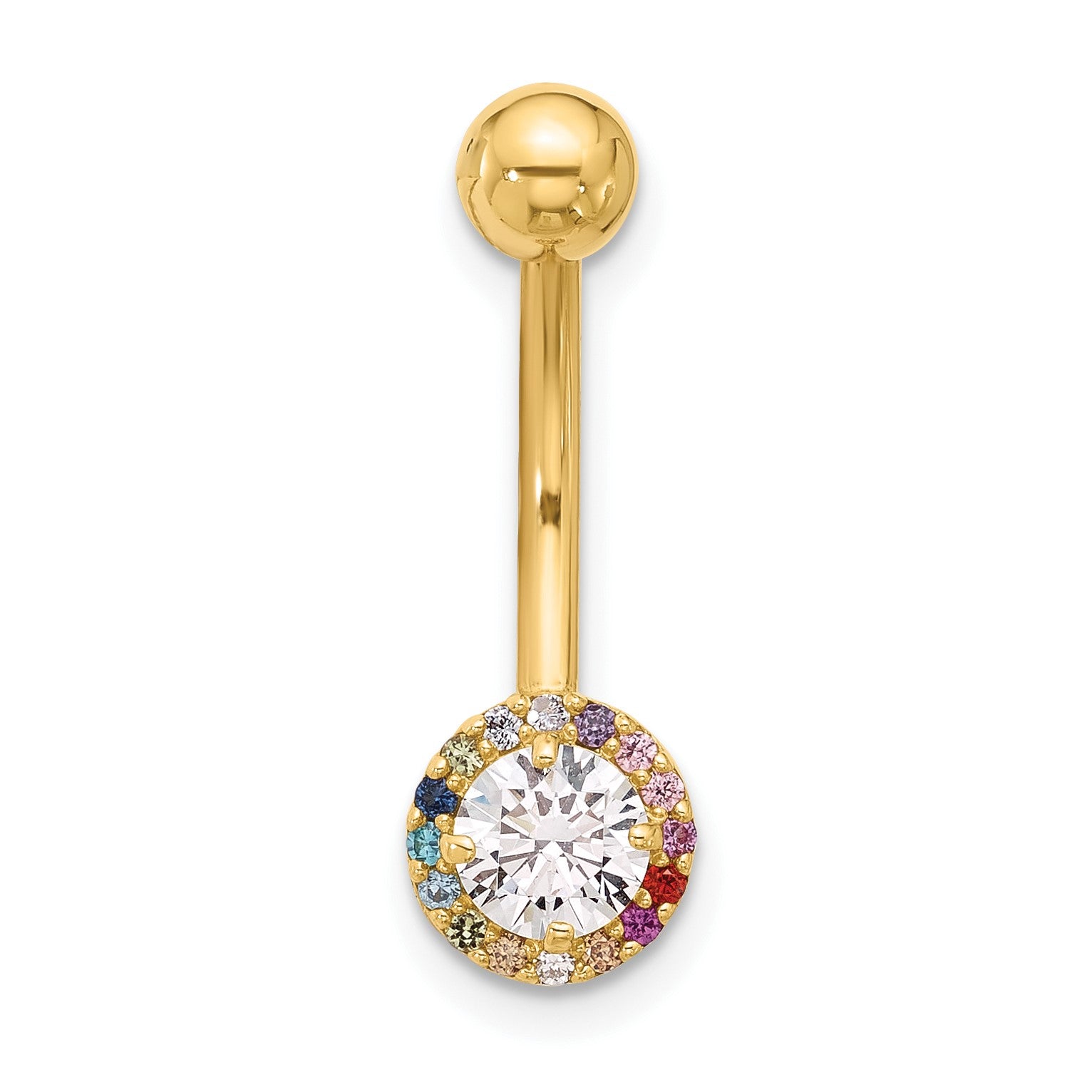 14k 14 Gauge Polished Rainbow CZ Halo Navel/Belly Ring