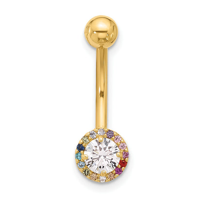 14k 14 Gauge Polished Rainbow CZ Halo Navel/Belly Ring