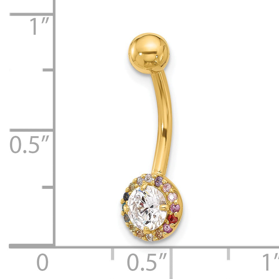 14k 14 Gauge Polished Rainbow CZ Halo Navel/Belly Ring