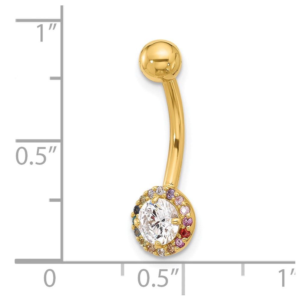 14k 14 Gauge Polished Rainbow CZ Belly / Navel Ring