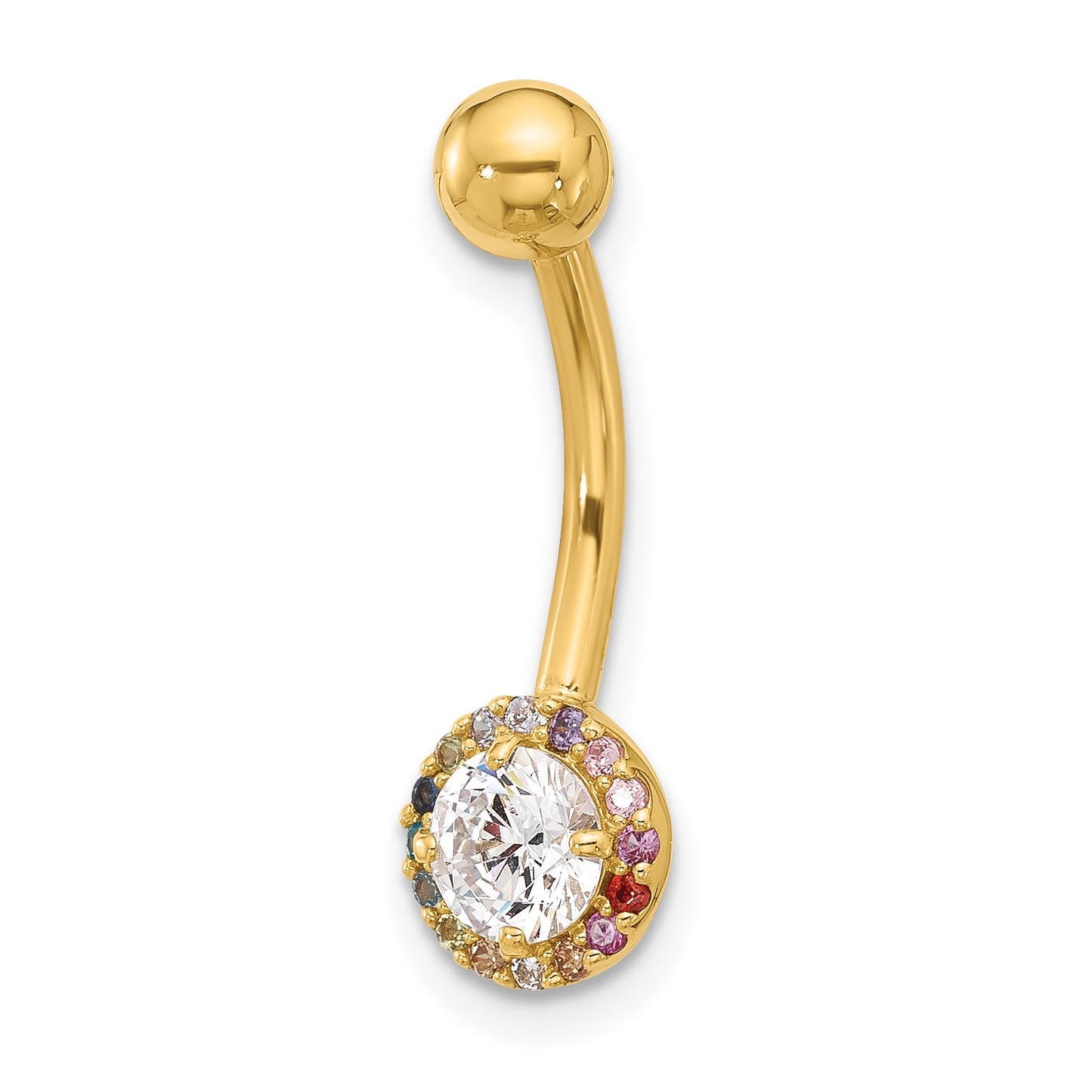 14k 14 Gauge Polished Rainbow CZ Halo Navel/Belly Ring