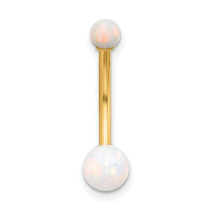14K 14 Gauge Polished Lab Created Opal Navel/Belly Ring