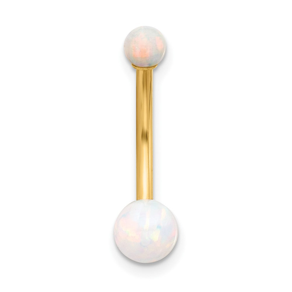 14K 14 Gauge Polished Created Opal Navel/Belly Ring