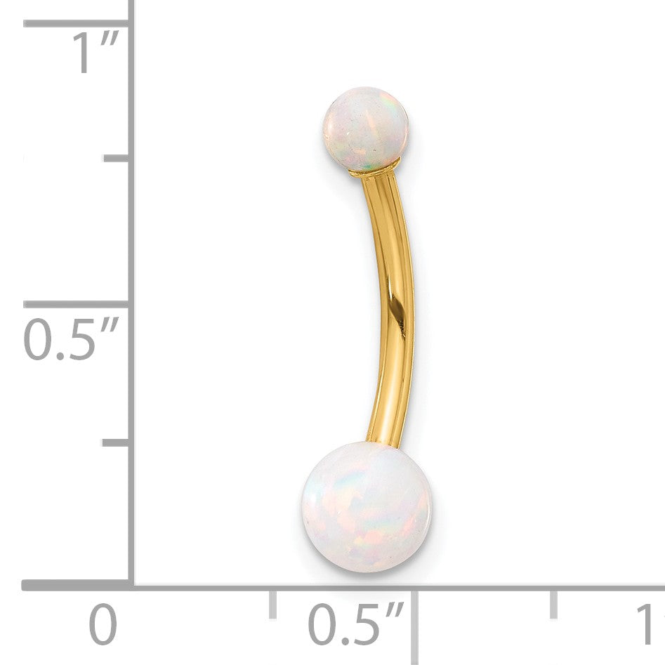 14K 14 Gauge Polished Lab Created Opal Navel/Belly Ring