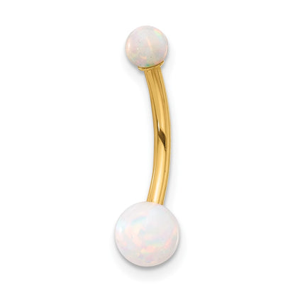 14K 14 Gauge Polished Created Opal Navel/Belly Ring