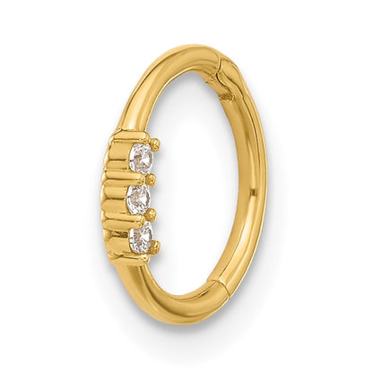 14K 16 Gauge Polished CZ Hinged Cartilage Ring