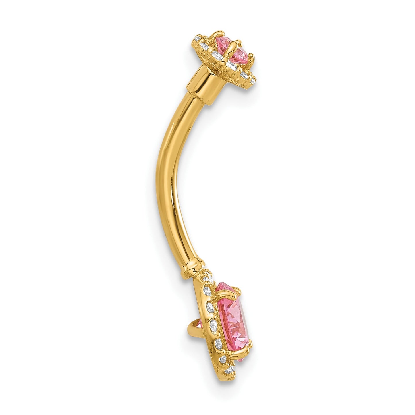 14K 14 Gauge Polished Pink and White CZ Halo Navel/Belly Ring