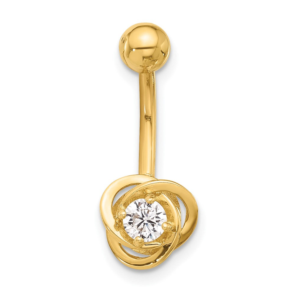 14K 14 Gauge Polished CZ Love Knot Navel/Belly Ring