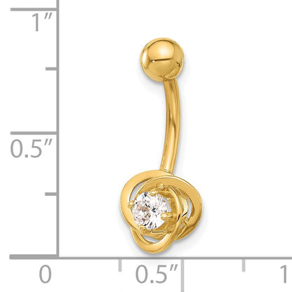 14K 14 Gauge Polished CZ Love Knot Navel/Belly Ring