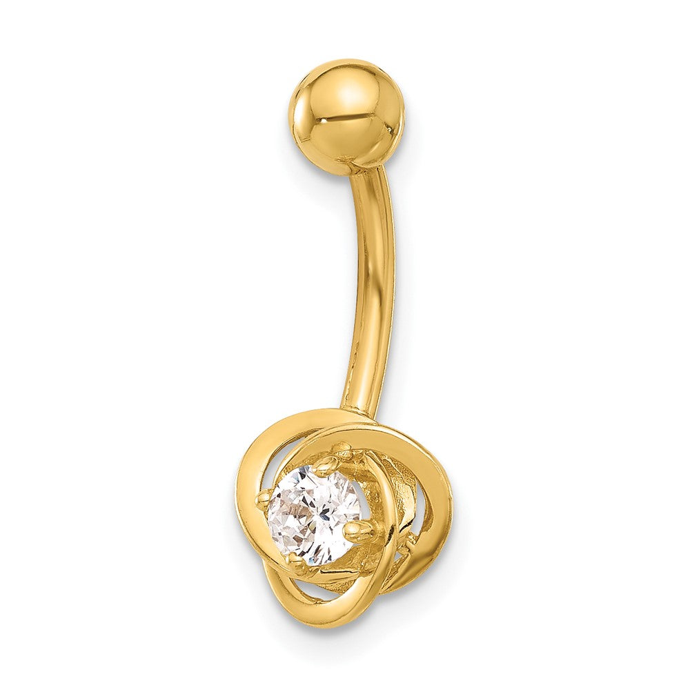 14K 14 Gauge Polished CZ Love Knot Navel/Belly Ring