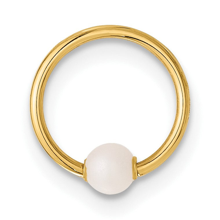 14K 18 Gauge Polished Imitation Pearl Cartilage Ring