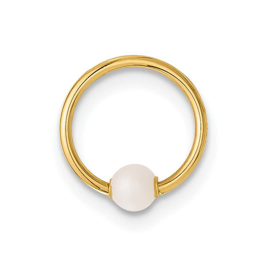 14K 18 Gauge Polished Imitation Pearl Cartilage Ring