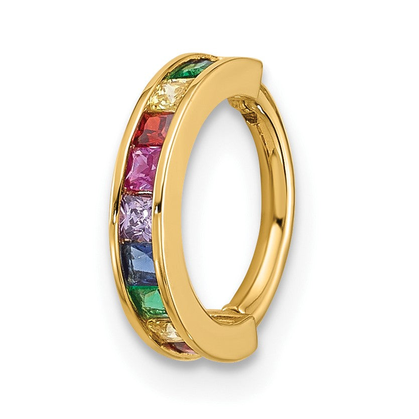 14k 16 Gauge Polished Rainbow CZ Hinged Cartilage Ring