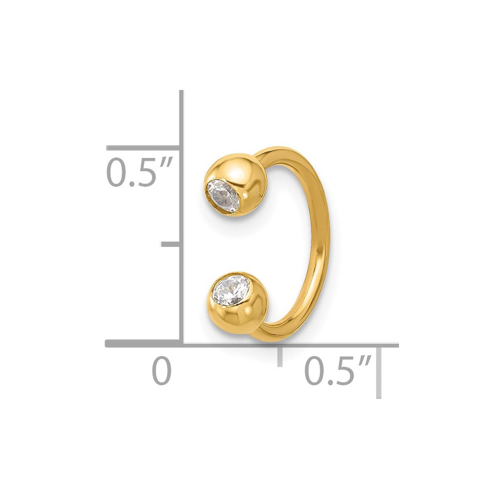 14k 16 Gauge Polished 4mm CZ Cartilage Ring