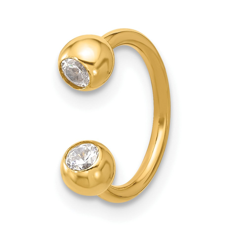14k 16 Gauge Polished 4mm CZ Cartilage Ring