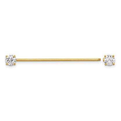 14k 16 Gauge Polished 3mm CZ Industrial Body Jewelry