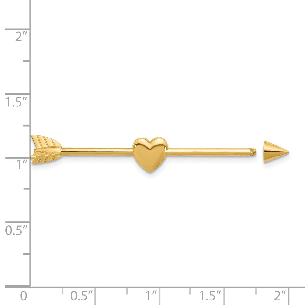 14k 14 Gauge Polished Arrow with Heart Industrial Body Jewelry