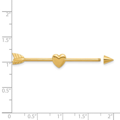 14k 14 Gauge Polished Arrow with Heart Industrial Body Jewelry