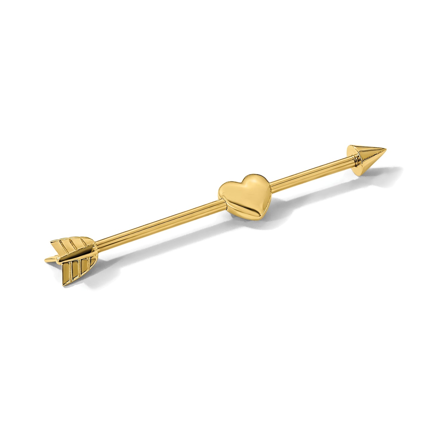 14k 14 Gauge Polished Arrow with Heart Industrial Body Jewelry