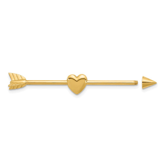 14k 14 Gauge Polished Arrow with Heart Industrial Body Jewelry