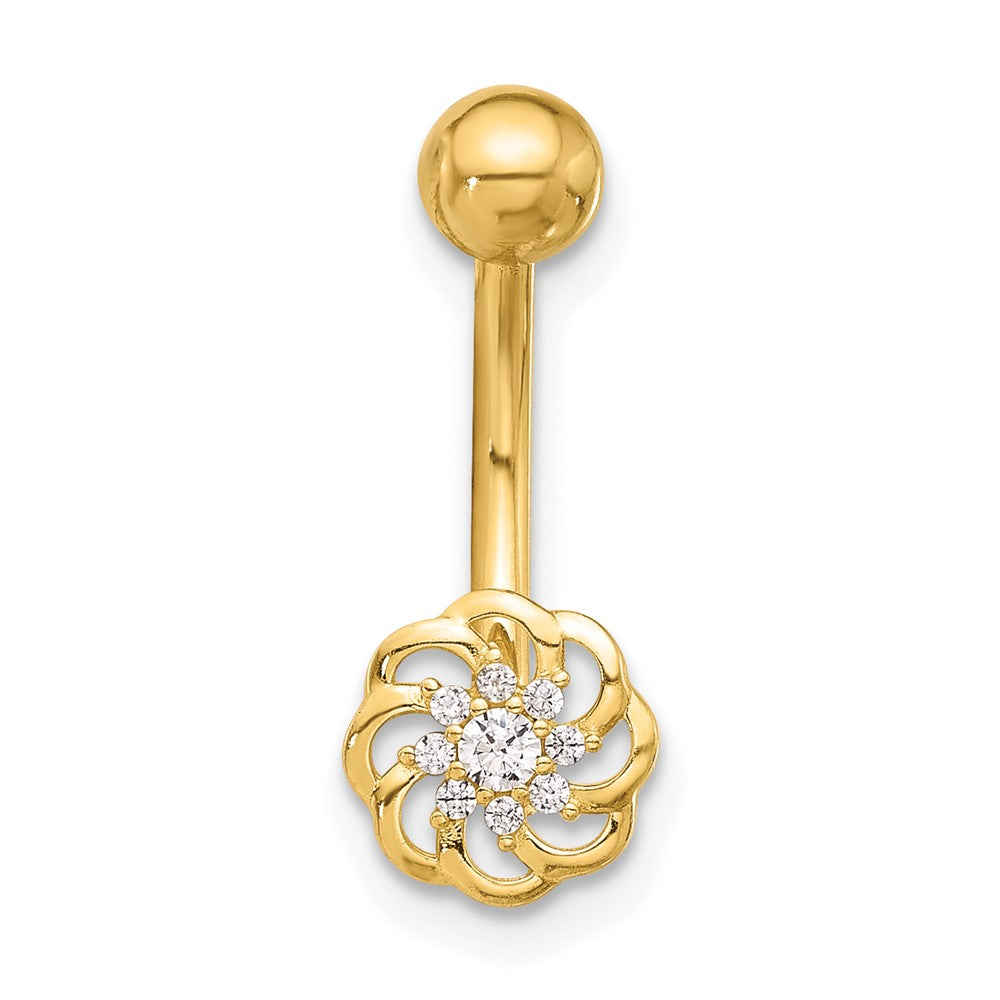 14K 14 Gauge Polished CZ Flower Navel/Belly Ring