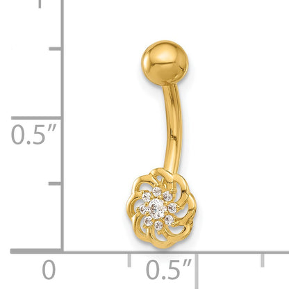 14K 14 Gauge Polished CZ Flower Navel/Belly Ring