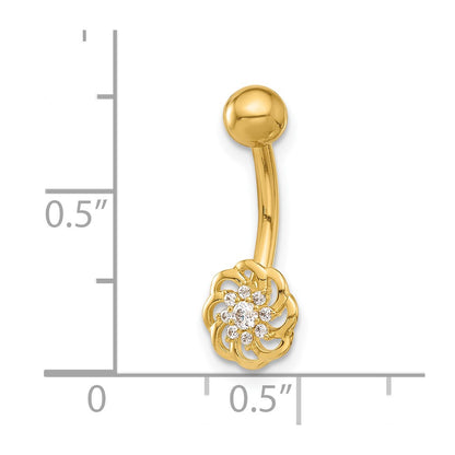 14K 14 Gauge Polished CZ Flower Navel/Belly Ring