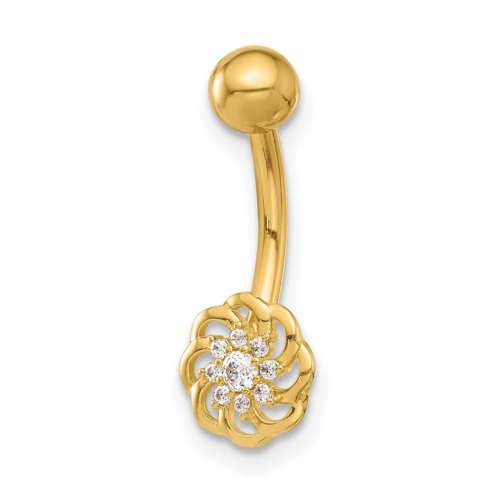 14K 14 Gauge Polished CZ Flower Navel/Belly Ring