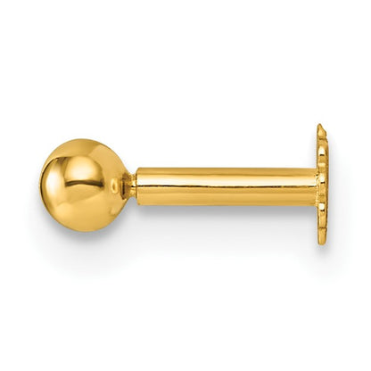 14K 16 Gauge Polished 3mm Ball Labret Stud