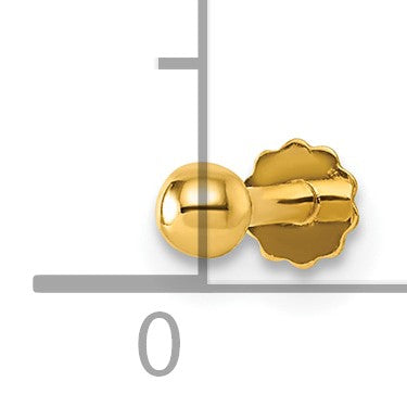 14K 16 Gauge Polished 3mm Ball Labret Stud