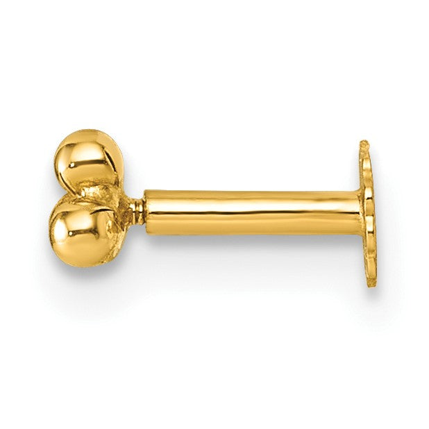 14K 16 Gauge Polished Triple Ball Labret Stud