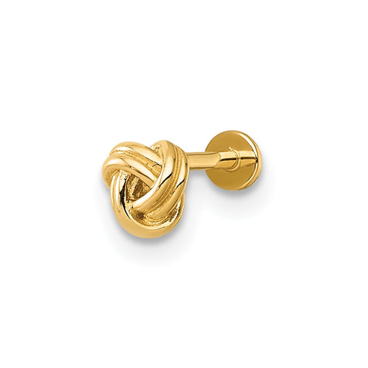 14k 18 Gauge Polished Love Knot Labret Stud