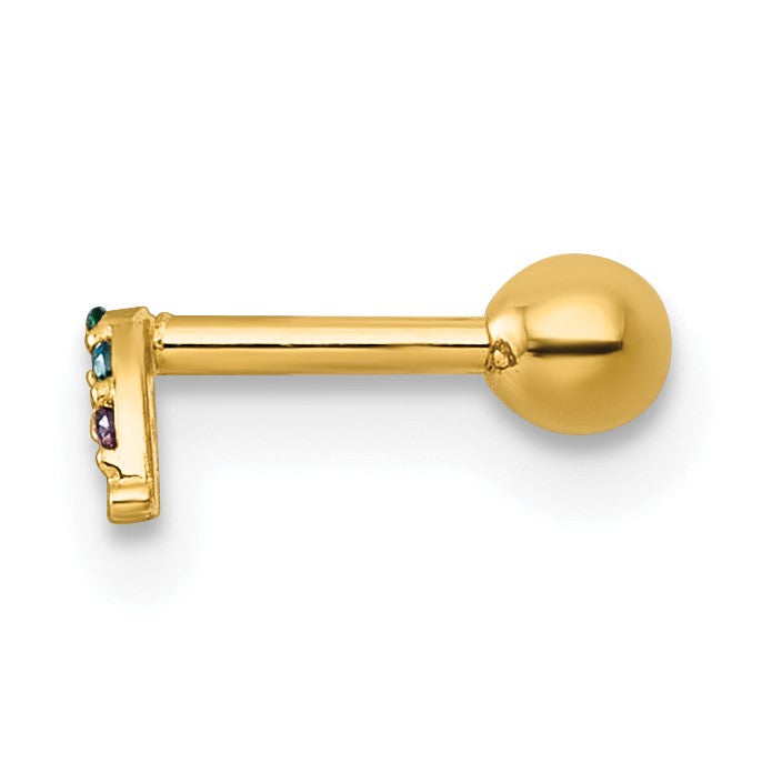 14k 18 Gauge Polished Multicolor CZ and Lab Created Ruby Rainbow Labret Stud