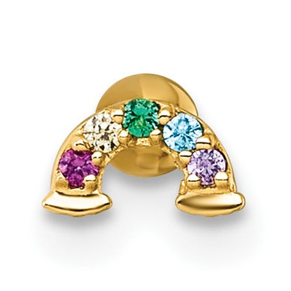 14k 18 Gauge Polished Multicolor CZ and Lab Created Ruby Rainbow Labret Stud