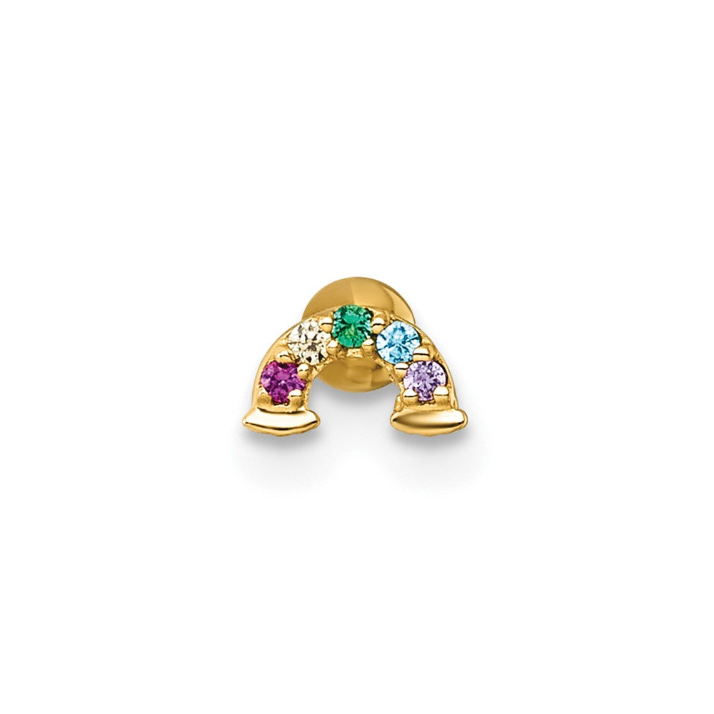 14k 18 Gauge Polished Multicolor CZ and Created Ruby Rainbow Labret Stud