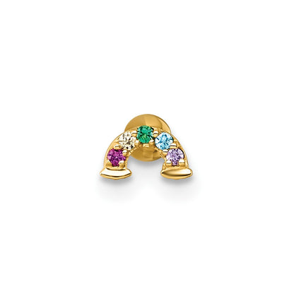 14k 18 Gauge Polished Multicolor CZ and Created Ruby Rainbow Labret Stud