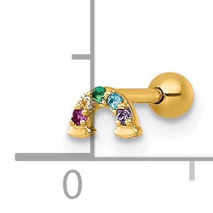 14k 18 Gauge Polished Multicolor CZ and Lab Created Ruby Rainbow Labret Stud