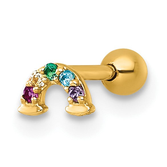 14k 18 Gauge Polished Multicolor CZ and Lab Created Ruby Rainbow Labret Stud