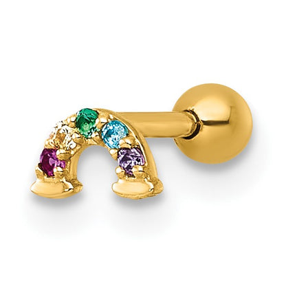14k 18 Gauge Polished Multicolor CZ and Lab Created Ruby Rainbow Labret Stud
