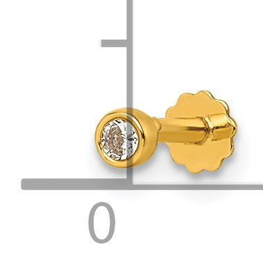 14K 16 Gauge Polished 2.8mm Round Bezel CZ Labret Stud