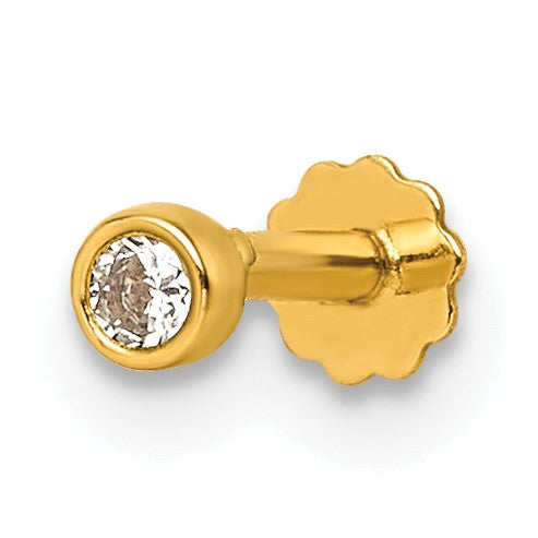 14K 16 Gauge Polished 2.8mm Round Bezel CZ Labret Stud