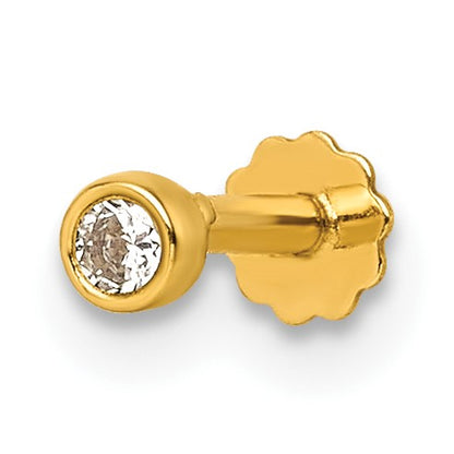 14K 16 Gauge Polished 2.8mm Round Bezel CZ Labret Stud